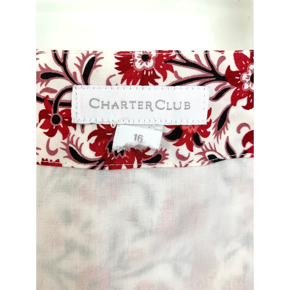 Charter Club Red White Urban Jungle Floral Cotton Wrap Knee Length Skirt 16 - Picture 7 of 14